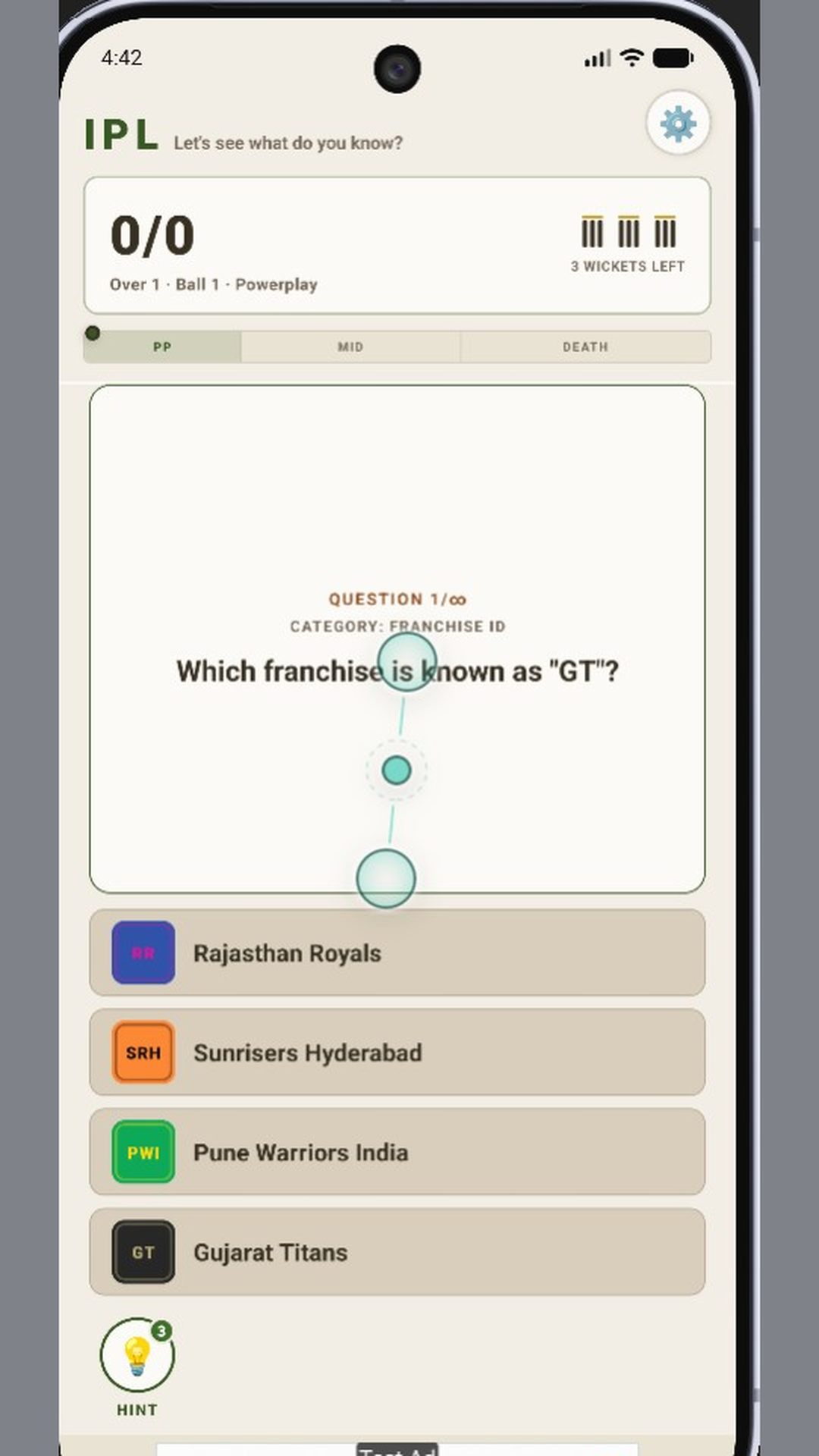 IPL Trivia app screenshot